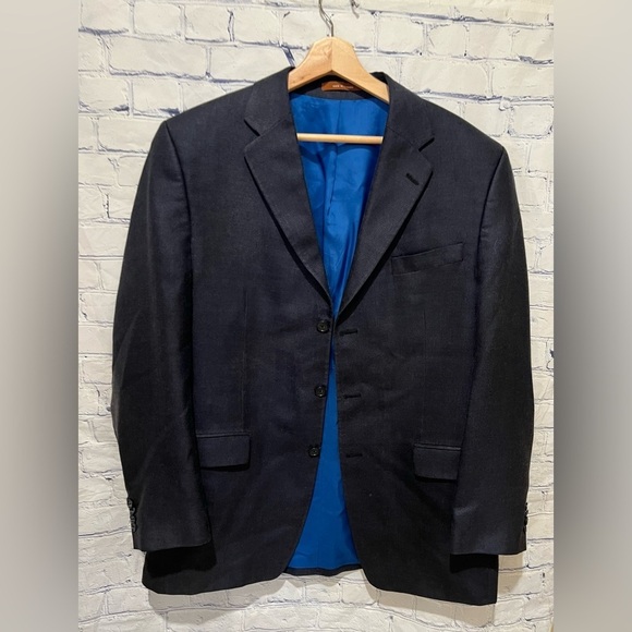 Michael Kors Suit Jacket Men Size 42 Long Navy Blue Wool/silk 3 Button Closure - Picture 2 of 10